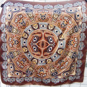 hand painted Inuit First Nationssilk scarf, Brown design, 24"x24"", SKEMO